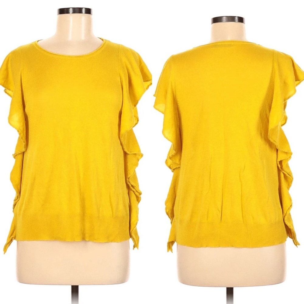 ZARA | Yellow Ruffle Short Sleeve Knit Top | Size Small